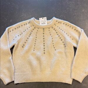 Girls Cream Sweater with rhinestone Detail